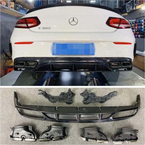 Real Carbon fiber Rear Trunk Diffuser Bumper Lip Spoiler Cover For Benz C-Class W205 C200 C260 C300 C63 Coupe 2015-2020