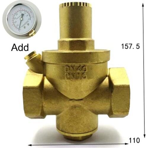 DN40 1-1/2" BSPP Female Brass Pressure Relief Vavle Safety Adjustable Big-Body Width 110mm Max 16Bar With Pressure Gauge