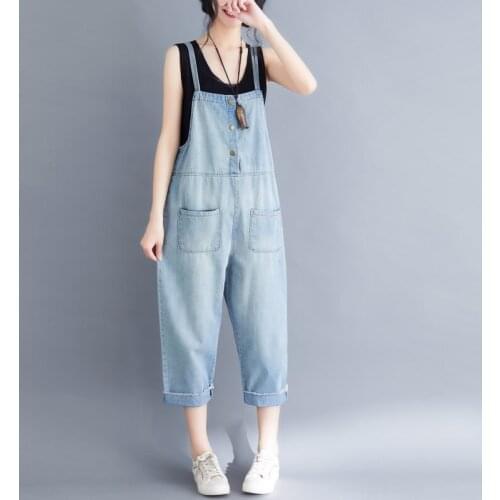 Jeans Jumpsuit Women Overalls Denim Pants Female Summer 2019 New Plus Size Loose Solid Single-Breasted Pocket Casual Ladies