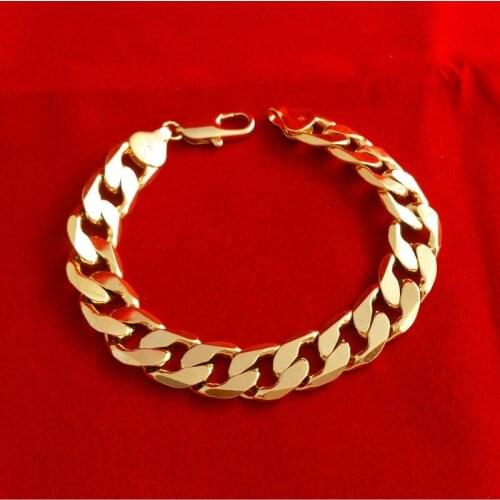 Solid Yellow Gold Filled Mens Bracelet Curb Chain 8.6inches