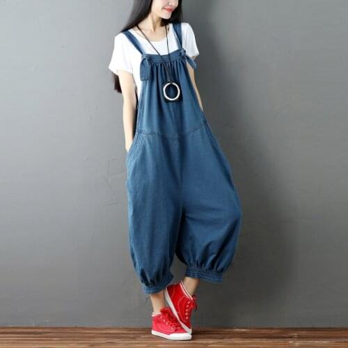 Johnature Casual Solid Color Sleeveless Denim Ankle-Length Jumpsuits 2021 Summer Loose High Waist Irregular Women Jumpsuits