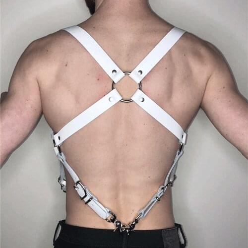 Sex costume men Bdsm Bondage chest Sexy Vest Faux Leather Belt Restraint Punk Body Cage Slave Corset Suspenders White