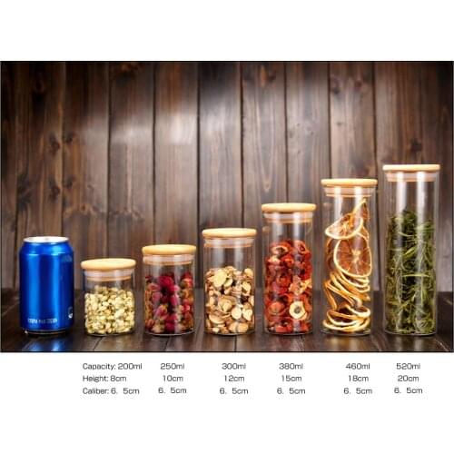 Round Square Sealed Storage Jars with Bamboo Lids Silicon Ring Air Tight Glass