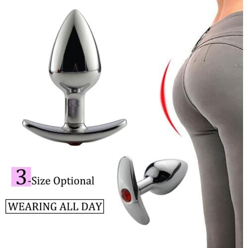 Metal Anal Plug with Red Jeweled Large Steel Butt Plug with Diamond Women Jewel Sex Anal toys Underwear All Day Beginner