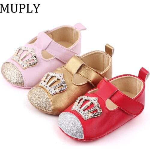 New Baby Shoes Crown Princess Baby Girl Shoes Cotton PU Leather Mary Jane Newborn First Walkers Toddler Shoes For Girls