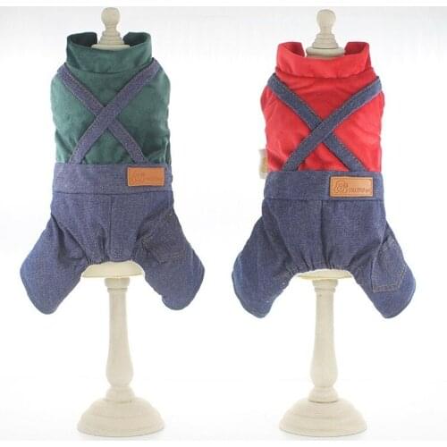 New Warm Comfortable Machine Washable Dog Winter Clothed Classic Cowboy Pet Puppy Cat Coat Jumpsuit Daily Outfit Overall