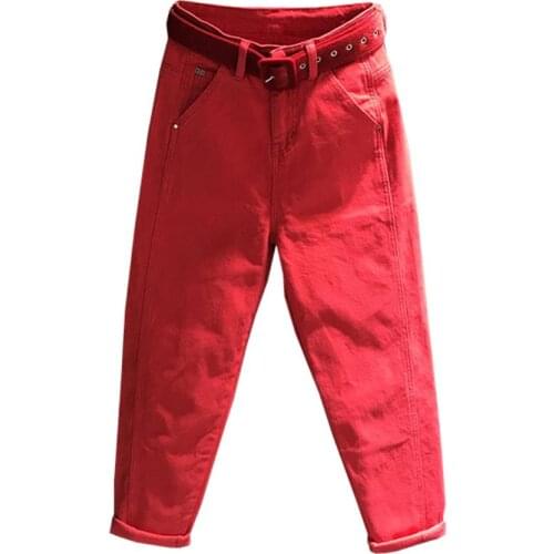 2020 Spring autumn new fashion red casual jeans women loose harem pants plus size 26-31