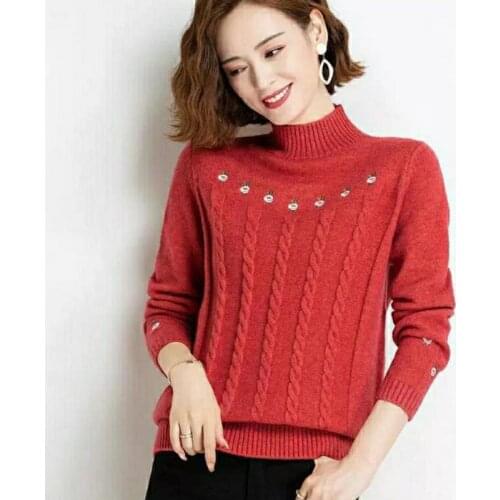 WEIHAOBANG 2021 Autumn Winter New Knitted Sweater Womens Solid Color Embroidered High Neck Loose Knitted Long Sleeve Sweater