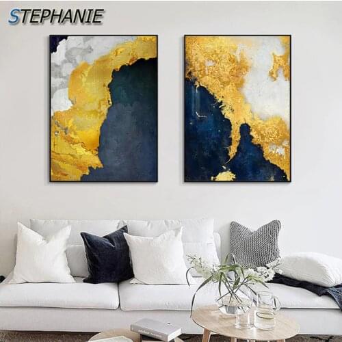 Nordic Navy Blue Gold Posters Prints HD Modern Home Decoration Big Wall Picture for Living Room Abstract Luxury Painting Cuadros