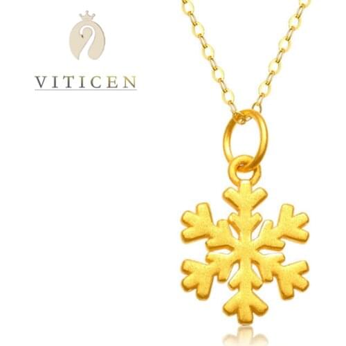 Neck Pendants For Women 999 Pure Gold Christmas Snowflake Gold Pendant Chain Around The Neck Woman Jewelry 24K Gold Pendant