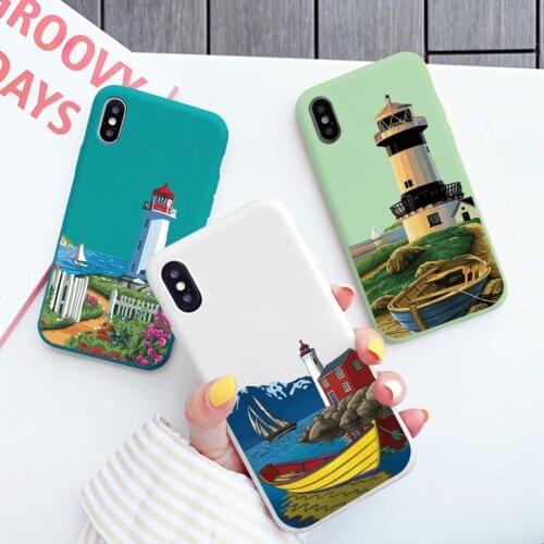 Hand Painted Lighthouse Print Bird Seagull Phone Case for iphone X XS MAX XR 11 12 Pro Max 6s 7 8 Plus SE 2 Soft Silicone Cover