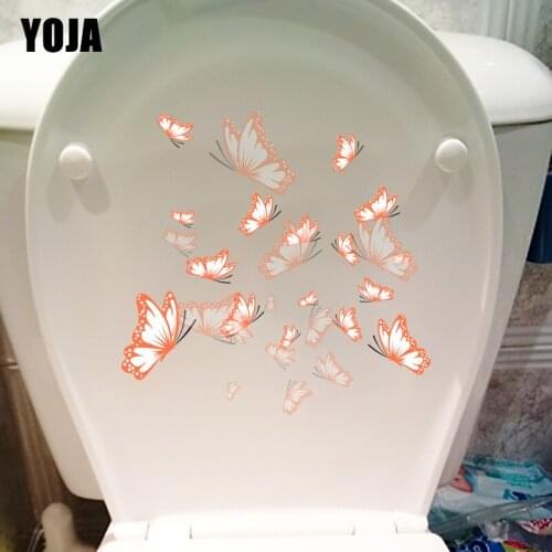 YOJA 21.9X21.5CM Cartoon Flying Orange Butterfly Bedroom Wall Decor Decal Creative WC Sticker Toilet T1-2044