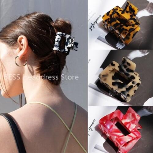 New Korea Acetate Hair Claws Leopard Hollow Square Hair Clip Crab Small Hairpins Women Girls Fashion Headdress Hair Accessories