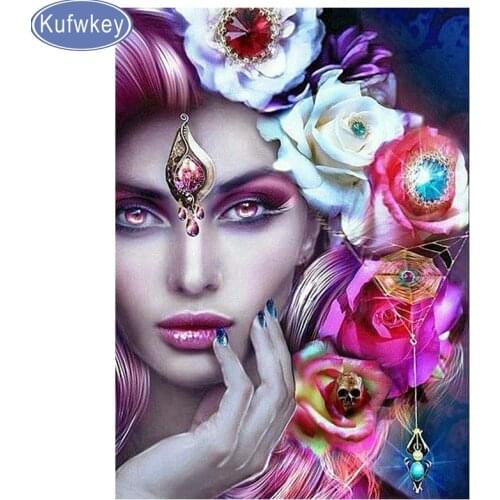 Woman rose diamond painting Cross Stitch 5d diy Diamond embroidery cartoon mosaic full square round Rhinestone decoration gift