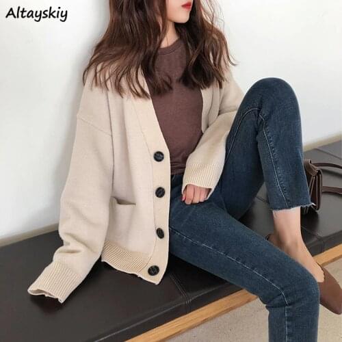 Women Solid Sweater Knitted Cardigans Single Breasted Elegant Plus Size 3XL New Autumn Womens Ulzzang Students Outwear Femme Hot