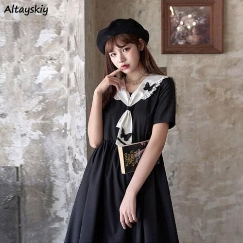 Dress Women JK Lovely Student Leisure Japanese Style Female Summer Retro Trendy Soft Niche Popular Solid Streetwear Ins Vestido