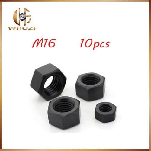 10pcs Hex Nut M16 High Quality Grade 8.8 Carbon Stainless Steel Black Thread Nut 100% New Hex Nutstainless bolts,nails,riveter