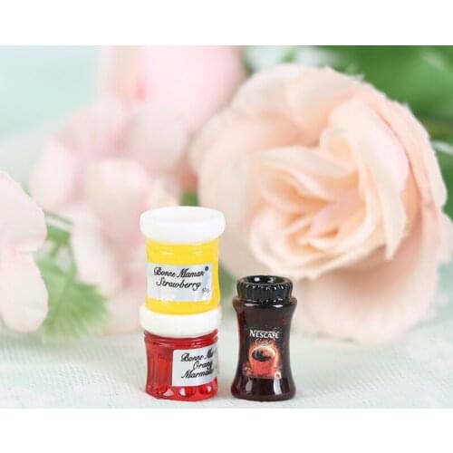 4pcs/set Mini Dollhouse Miniatures 1:12 Salad Jam Coffee Ketchup Bottle Kitchen Tableware