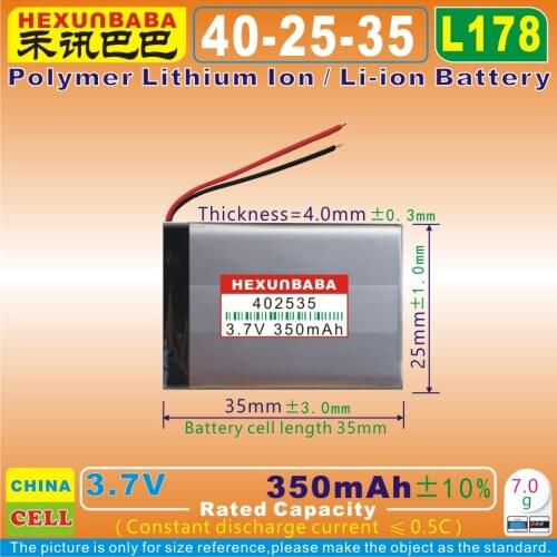 5pcs [L178] 3.7V 350mAh [402535] Polymer lithium ion / Li-ion battery for smart watch,bluetooth earphone,speaker;mp3,mp4