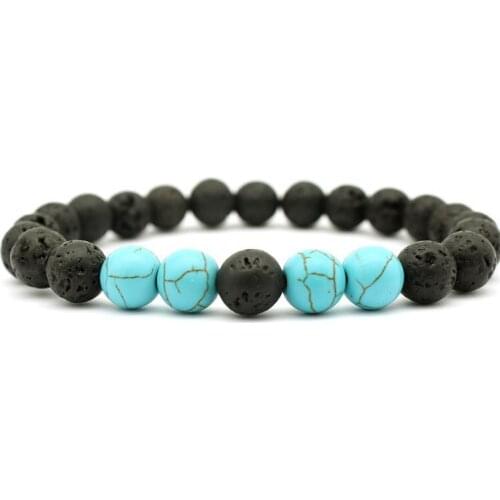 8mm uk424 adjusted Charmturquoise Bracelet black volcanic lava Stone bead essential oils diffuser women men gift