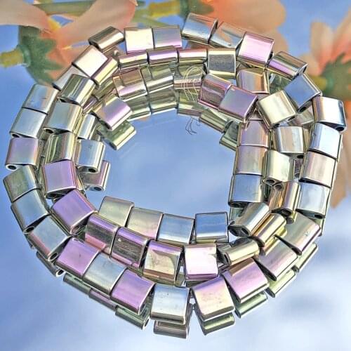 6mm Two Holes Multicolor Hematite Beads Natural Square Loose Spacer Mineral Stone Beads For Jewelry Making DIY Charm Bracelets