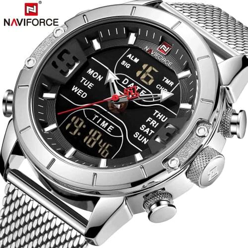 NAVIFORCE Mens Watches Top Luxury Brand Men Sports Watches Mens Quartz LED Digital Clock Male Full Steel Military Wrist Watch