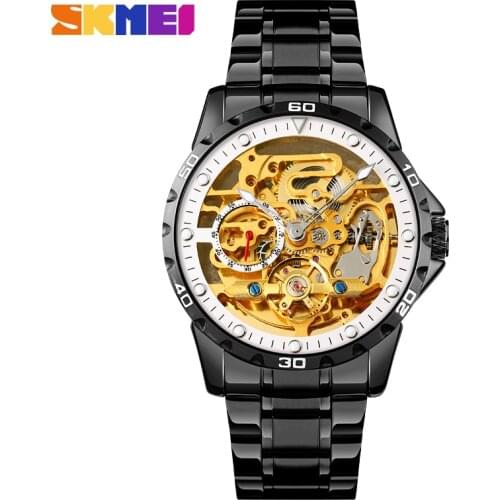 Original Automatic Watch Fashion Mens Business Wristwatch Luxury Stainless Steel Mechanical Clock Skeleton Dial Design Hours