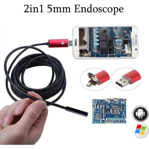 5.5/7/8mm Lens 2IN1 Android Endoscope Camera Waterproof Led Light Borescopes Inspection Camera for Car Pipe Service