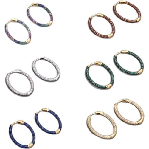GG Jewelry 28x38mm 18k gold plated Oval Circle cubic zirconia pave hoop Earrings