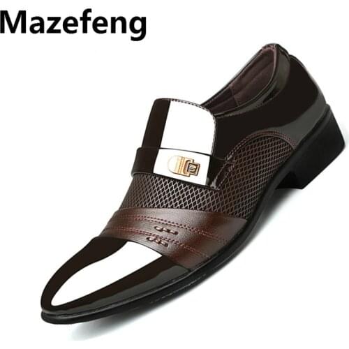 Summer Men Dress Shoes Plus Size Men Formal Flat Shoes Black Brown Breathable Slip on Men Business Office Shoes Plus Size 38-48