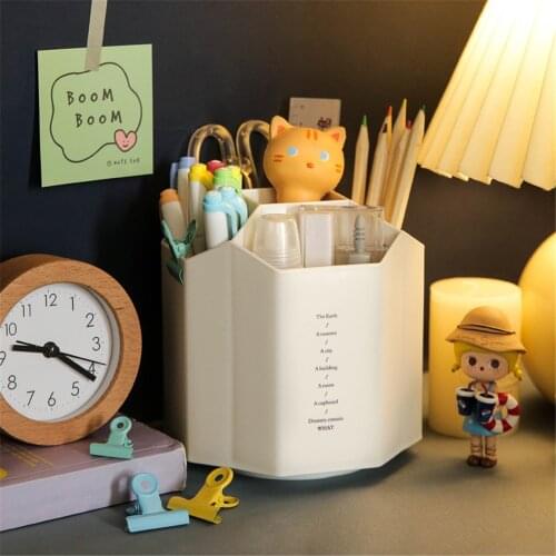 Multifunction Plastic Desk Cosmetic Storage Box 5 Grid Creative Large Capacity Desktop Makeup Box 360 Degree Rotating Pen Holder
