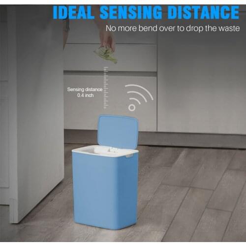 14L Non-contact Trash Can, Blue Inductive Trash Recycling Bin with Lid for Living Room, Kitchen, Bedroom,Toilet, Office, etc