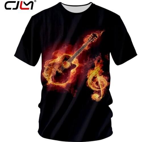 CJLM Man Fashion Large Size O NEck Tshirt 3D Red Leisure Tee Shirt Full Printed Flame Cello Musical Note Mens T-shirt