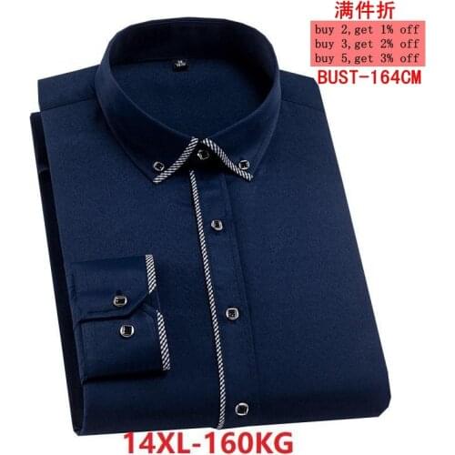 8XL 9XL Mens Long Sleeve Lapel Stripe Single Breasted 11XL 12XL 13XL 14XL to 160kg Business Casual Blue Formal Shirt