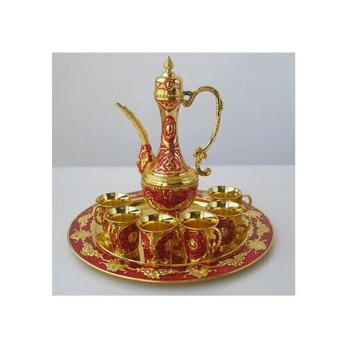 8PCS/set gold red metal wine set wine decanter 1flagon+6cups distillation machine whiskey decanter for home decoration JJ009