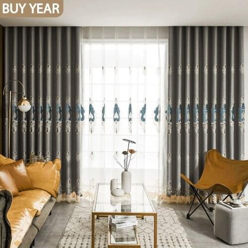 2021 New Velvet Embroidered Blackout Curtains Finished Bedroom Living Room Study European-style Curtains Hotel Curtains