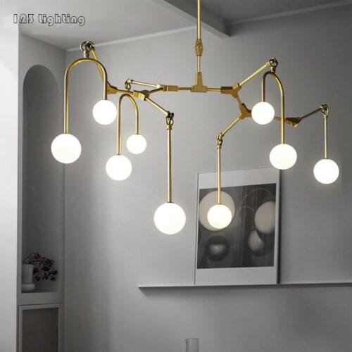 New style White Glass LED Pendant Lamp Spider shape Dining room Living room Chandeliers G4 Gold/Black Pipe Pendant 110/220V