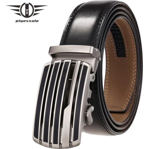 Plyesxale Cowskin Genuine Luxury Leather Belts for Men Designer Automatic Alloy Buckle Male Belts Dark Brown Jeans Belt B450