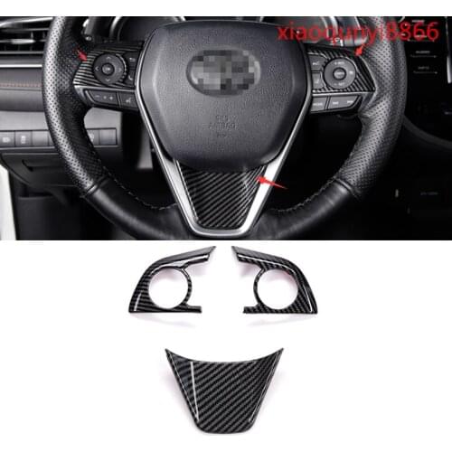 Fit For TOYOTA CAMRY 2018 Carbon Fiber Interior Steering Wheel Frame Cover Trim 3PCS