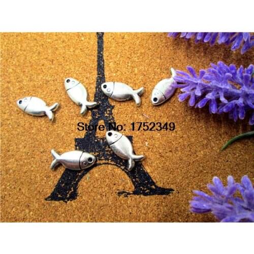 25pcs--Fish Charms Antique Tibetan Silver Tone 3D fish pendants 18x9mm