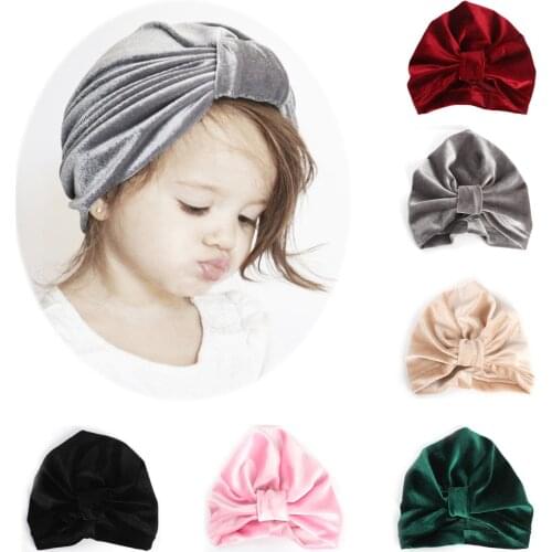 Bow Velvet Baby Girl Hat Elastic Baby Beanie for Girls Infant Turban Hat Knotted Soft Toddler Baby Hat Kids Headwear Accessories