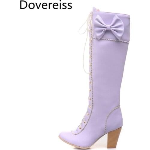 Dovereiss Fashion Female boots Winter sexy Elegant Zipper leather consice Cross tied Knee high boots new big size 42 43