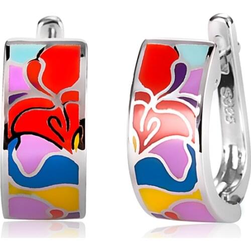 High Quality Colorful Like Art Painting Flower 925 Sterling Silver Fashion Earring Clip for Women Luxury Party Jewelry Enamel
