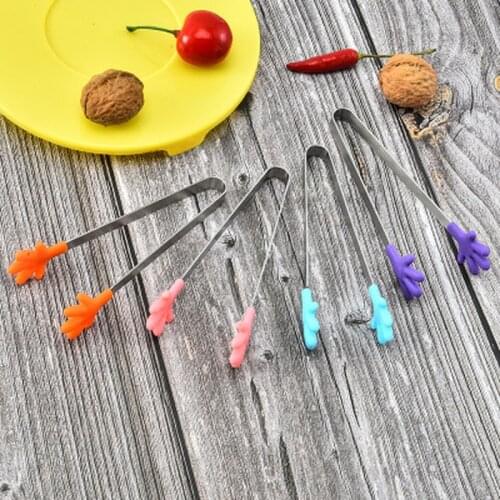 Silicone Stainless Steel BBQ Clip Cooking Kitchen Ice Tong Food BBQ Salad Hand Clip Kitchen Tools Mini Pastry Clamp Salad Clips