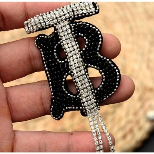 Handmade Beaded Letter B Tassel Cloth Stickers DIY Clothing Accessories Shoes Bags Hats Decoration Badges Hand-Stitched Patches