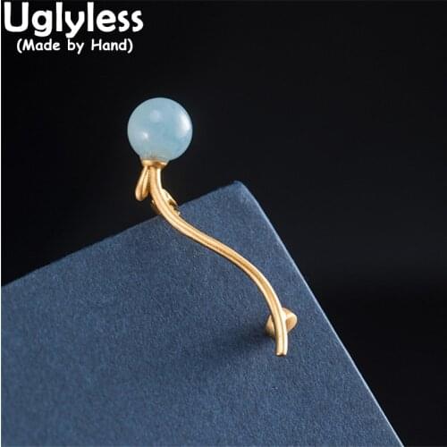 Uglyless Unisex Aquamarine Balls Brooches for Women Elegant Gentlemen Dress Pins 925 Silver Minimalism Brooches Gemstones Bijoux
