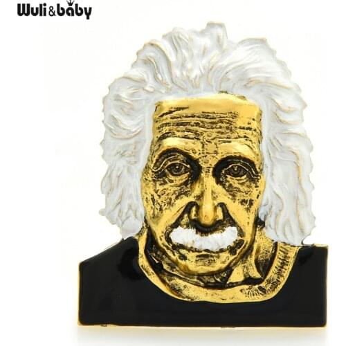 Wuli&baby Vintage Scientist Einstein Brooches For Women Men 2-color White Enamel Hair Figure Party Casual Brooch Pin Gifts