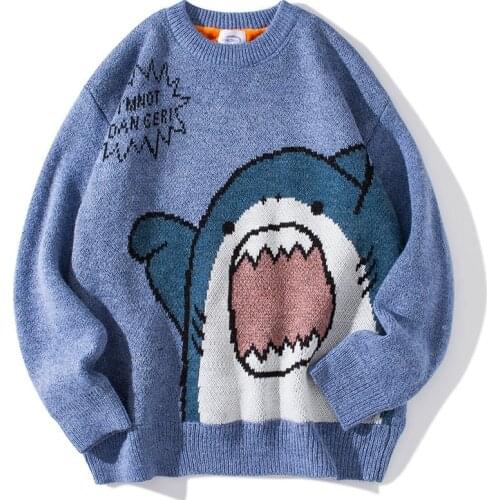 Knitted Fleece Sweater 2021 Streetwear Harajuku Vintage Cute Cartoon Men/Women Autumn Winter Cotton Pullover Hipster Black