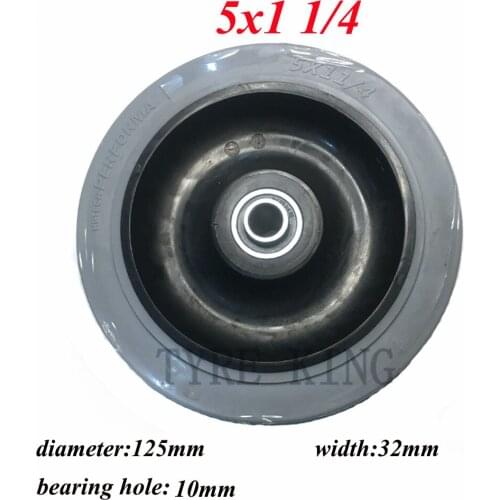 High Quality 5x1 1/4 Solid Wheel Tire 5 inch Rubber Silent Wheel Flat Car Wheel Cart Wheel Trailer Wheel Caster Shelf Wheel