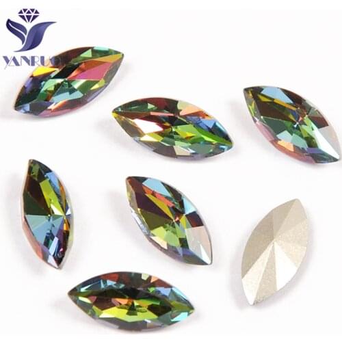 YANRUO 4200 Navette Vitrail Medium VM Top K9 Crystals Fancy Stones Glass Sewing Claws Applique Strass For Shoes Bags